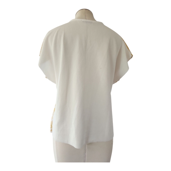 ZARA Collection Yellow White Boho Floral Geometric V-Neck Blouse Size M - Picture 3 of 6